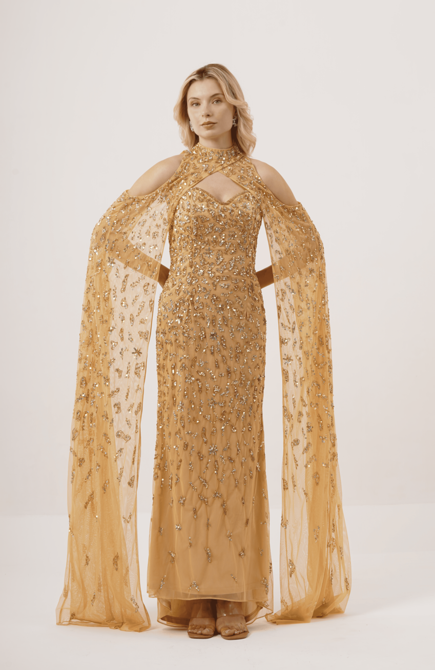 ROCHETTE CAPE MAXI DRESS
