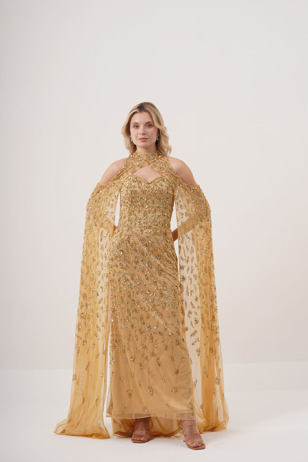 ROCHETTE CAPE MAXI DRESS