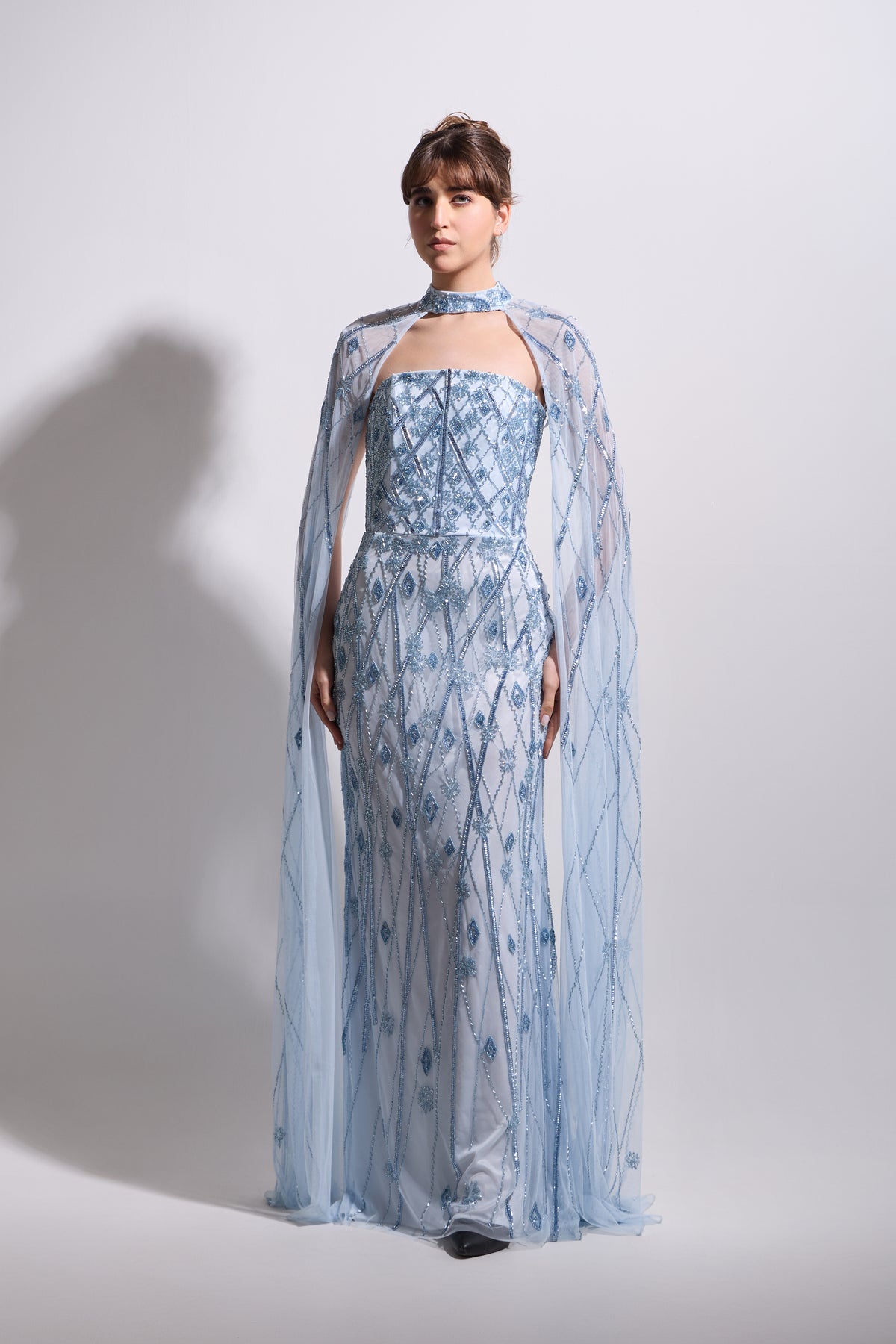 VIVIENNE LATTICE CAPE MAXI DRESS