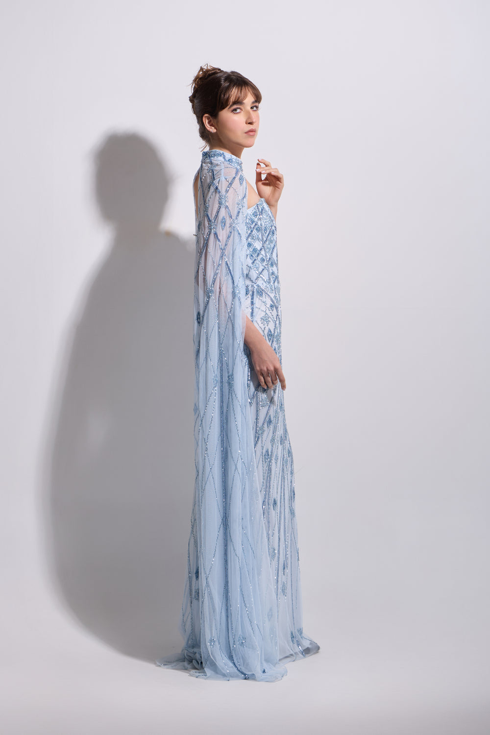 VIVIENNE LATTICE CAPE MAXI DRESS