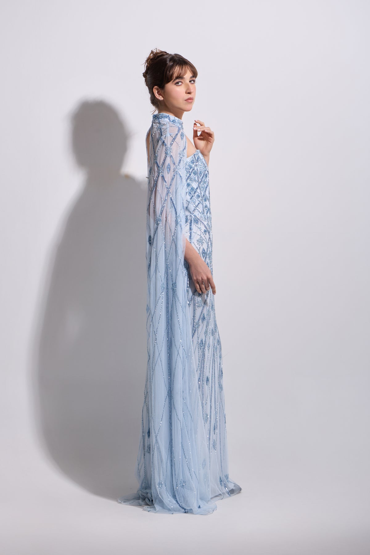 VIVIENNE LATTICE CAPE MAXI DRESS