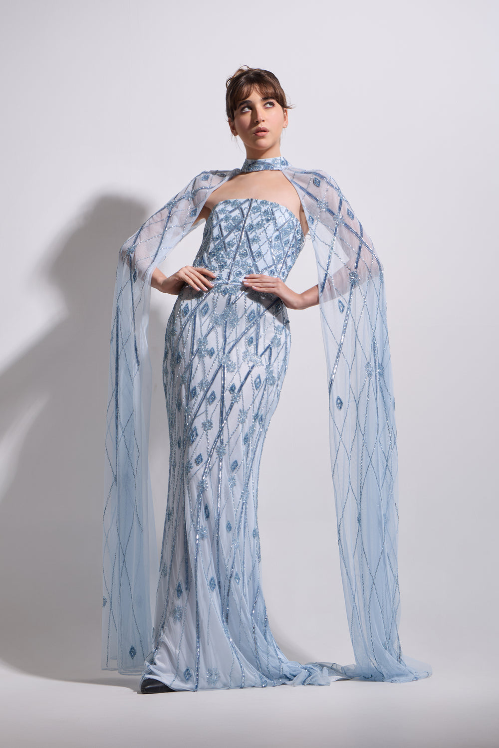 VIVIENNE LATTICE CAPE MAXI DRESS