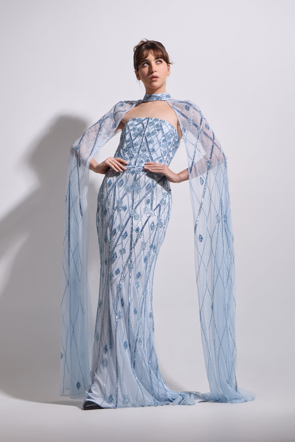 VIVIENNE LATTICE CAPE MAXI DRESS