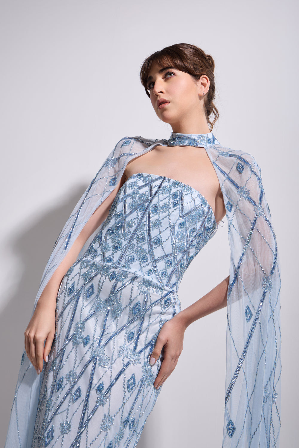VIVIENNE LATTICE CAPE MAXI DRESS