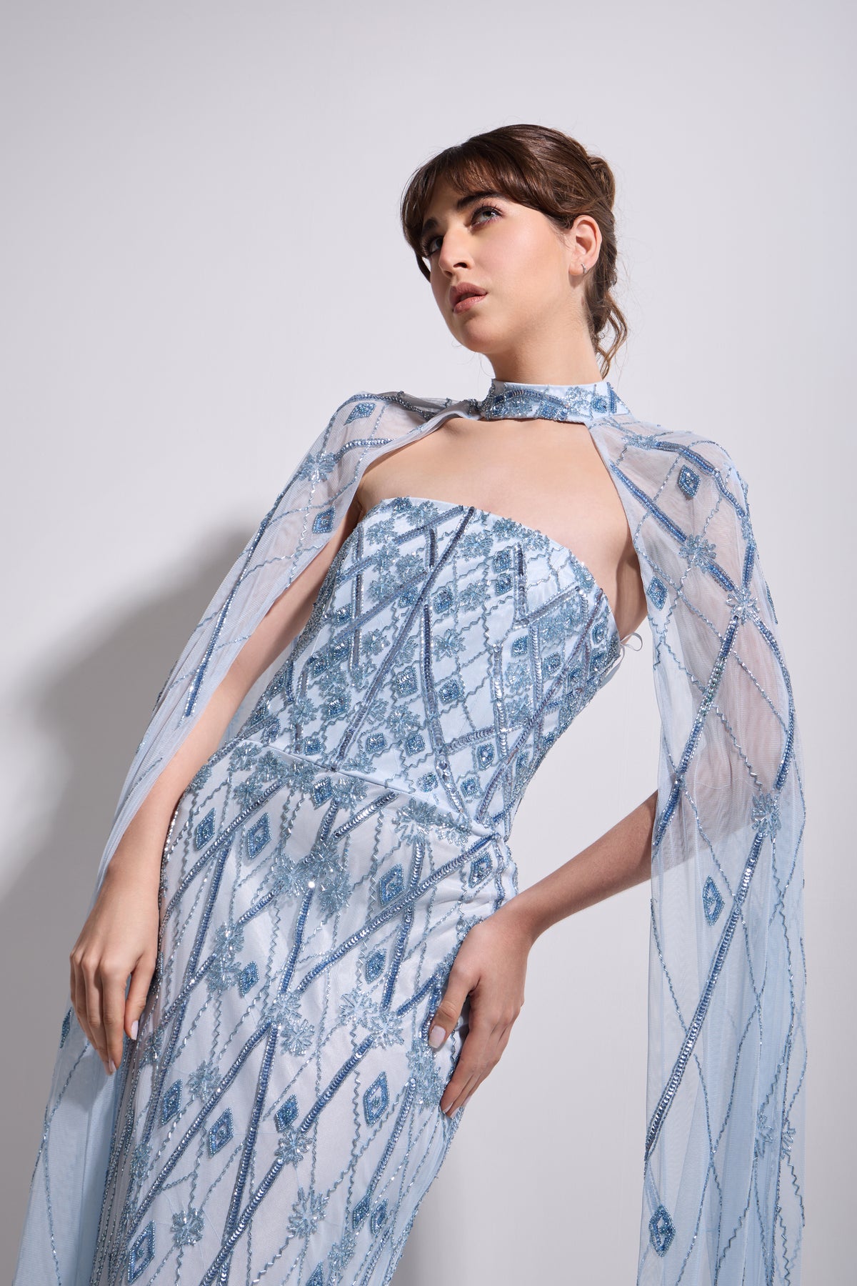 VIVIENNE LATTICE CAPE MAXI DRESS