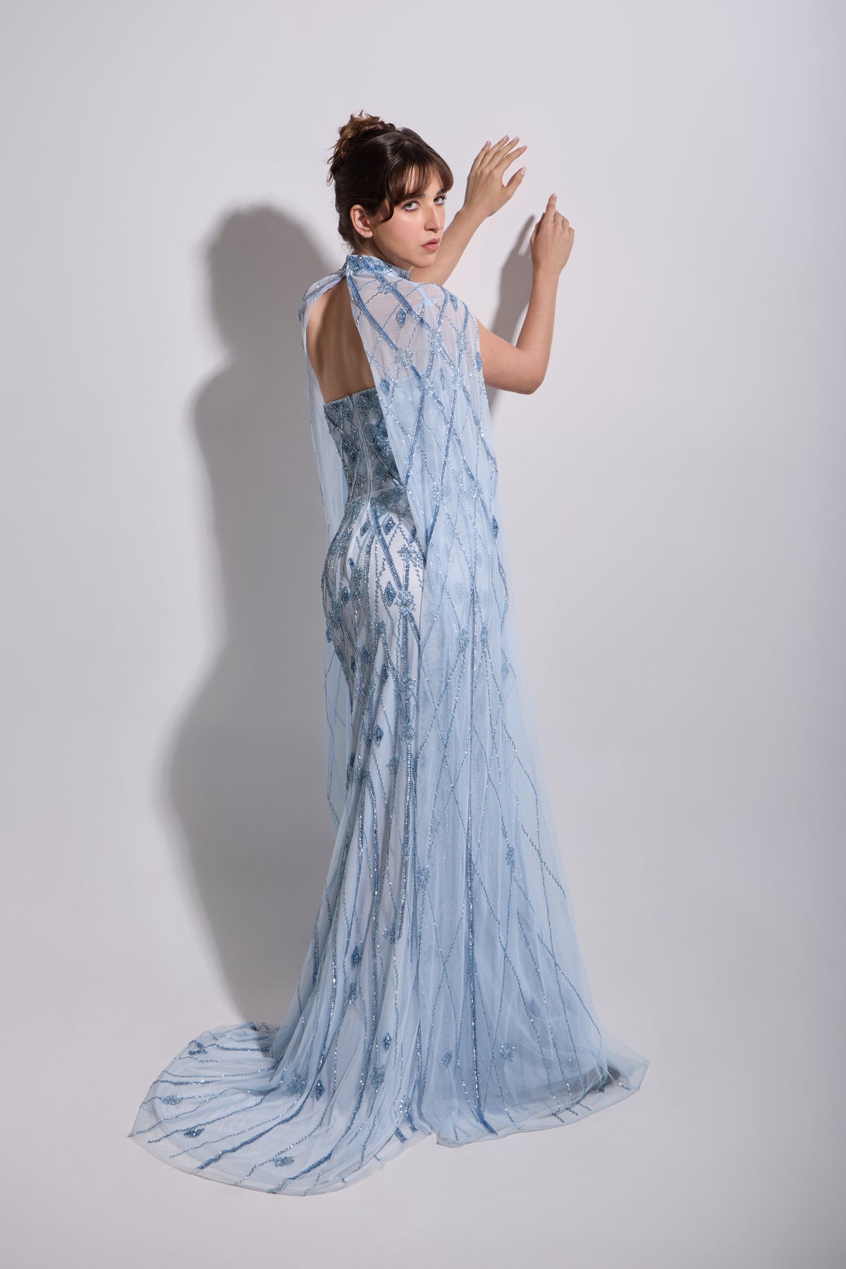 VIVIENNE LATTICE CAPE MAXI DRESS