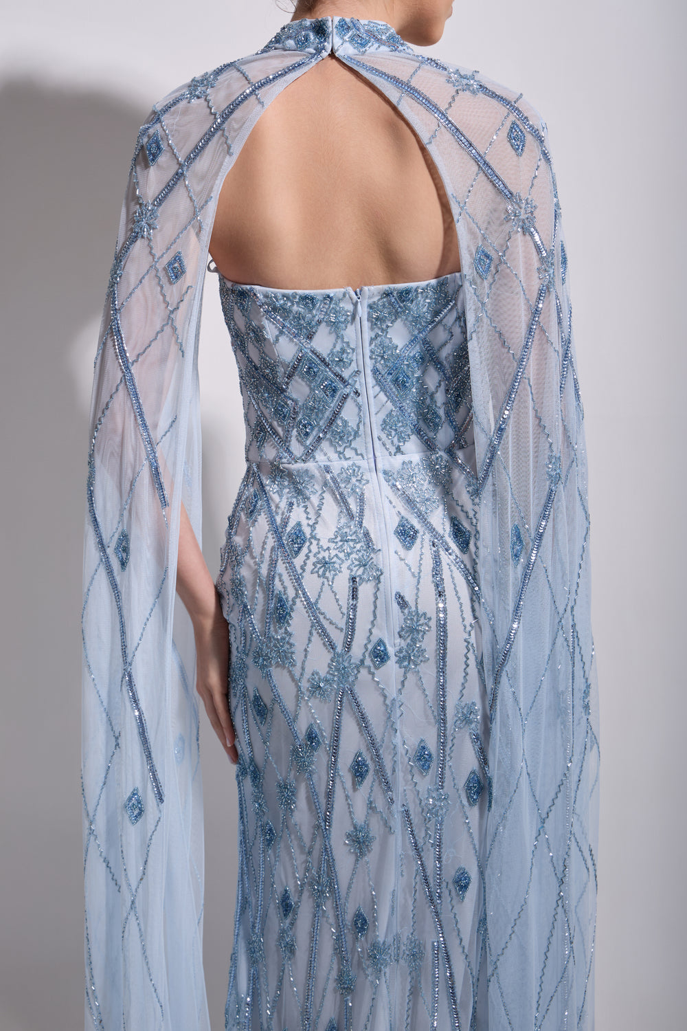 VIVIENNE LATTICE CAPE MAXI DRESS