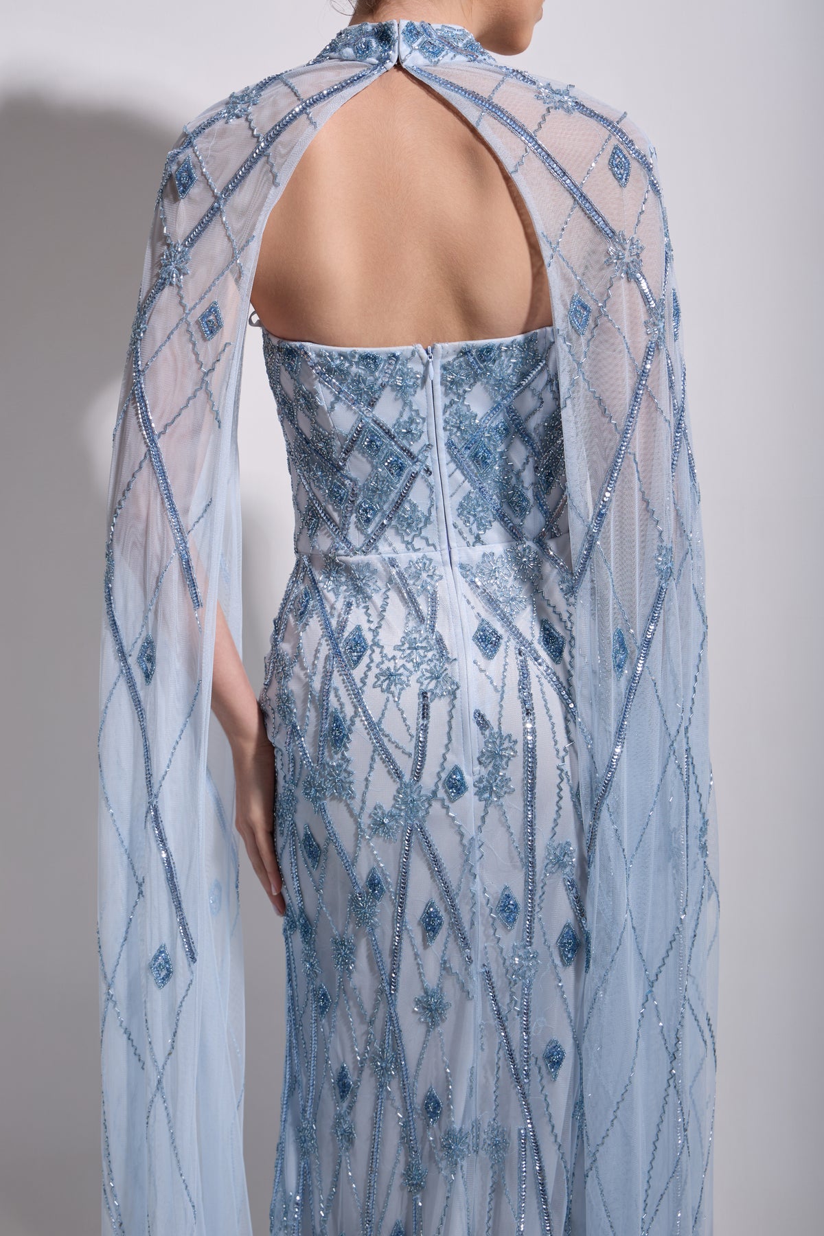 VIVIENNE LATTICE CAPE MAXI DRESS