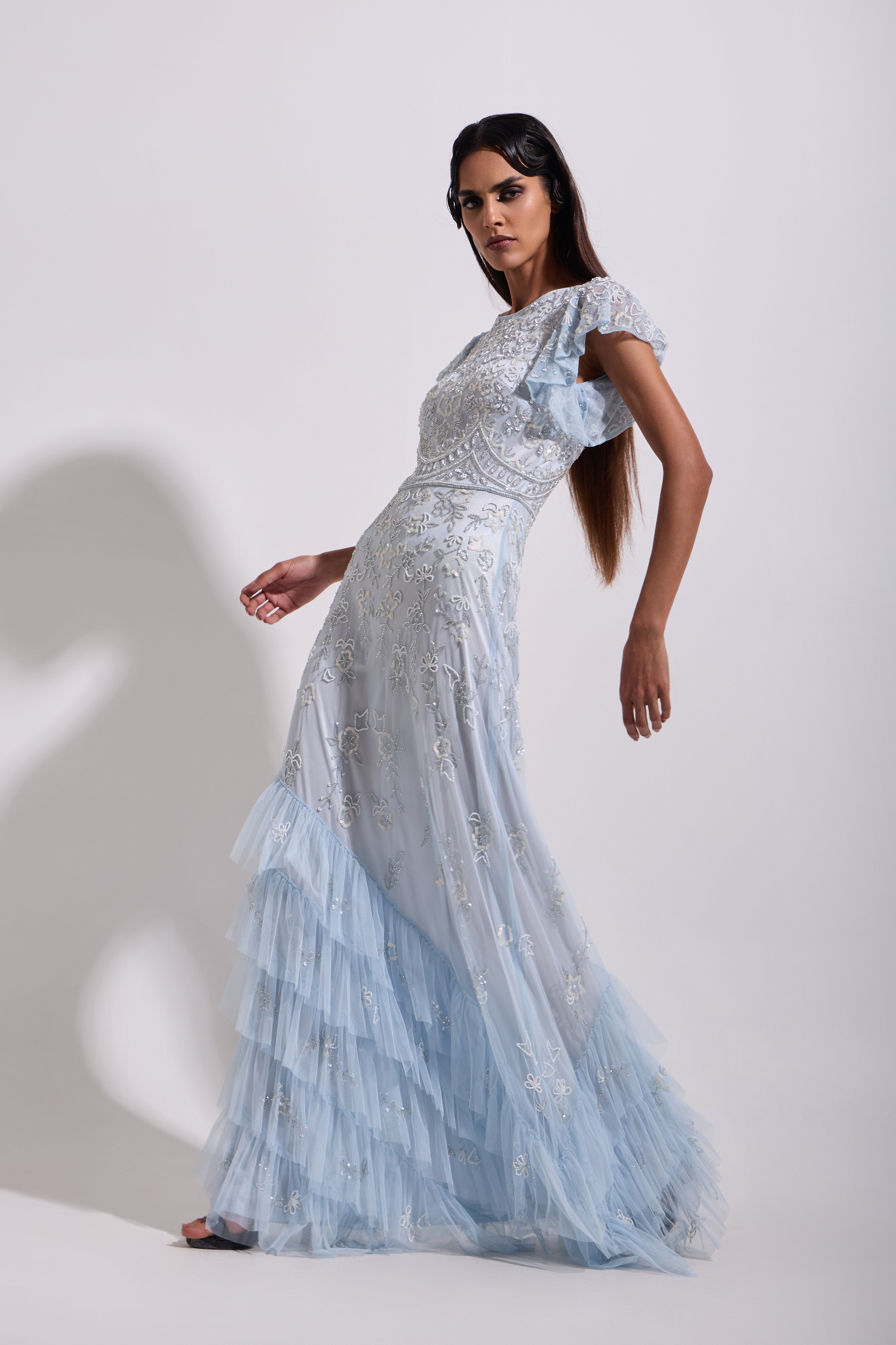 ARABELLA TIERED FLUTTER MAXI DRESS