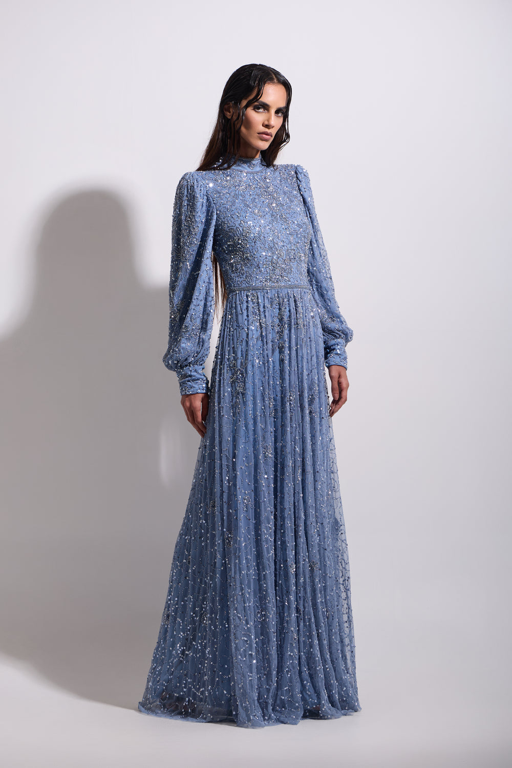CELESTIA BISHOP MAXI DRESS