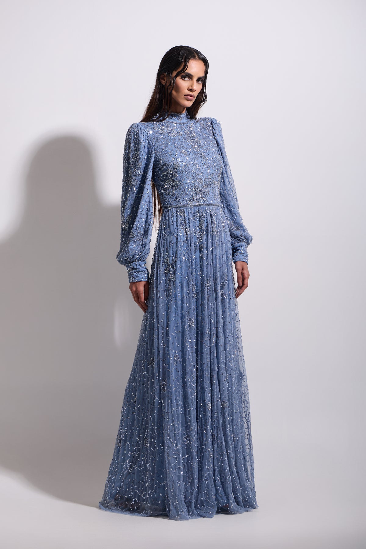 CELESTIA BISHOP MAXI DRESS