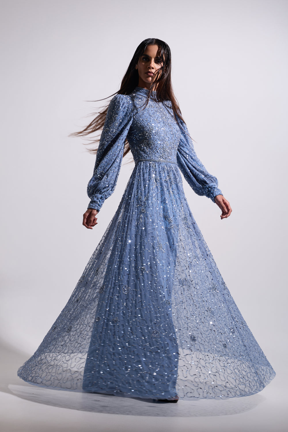 CELESTIA BISHOP MAXI DRESS