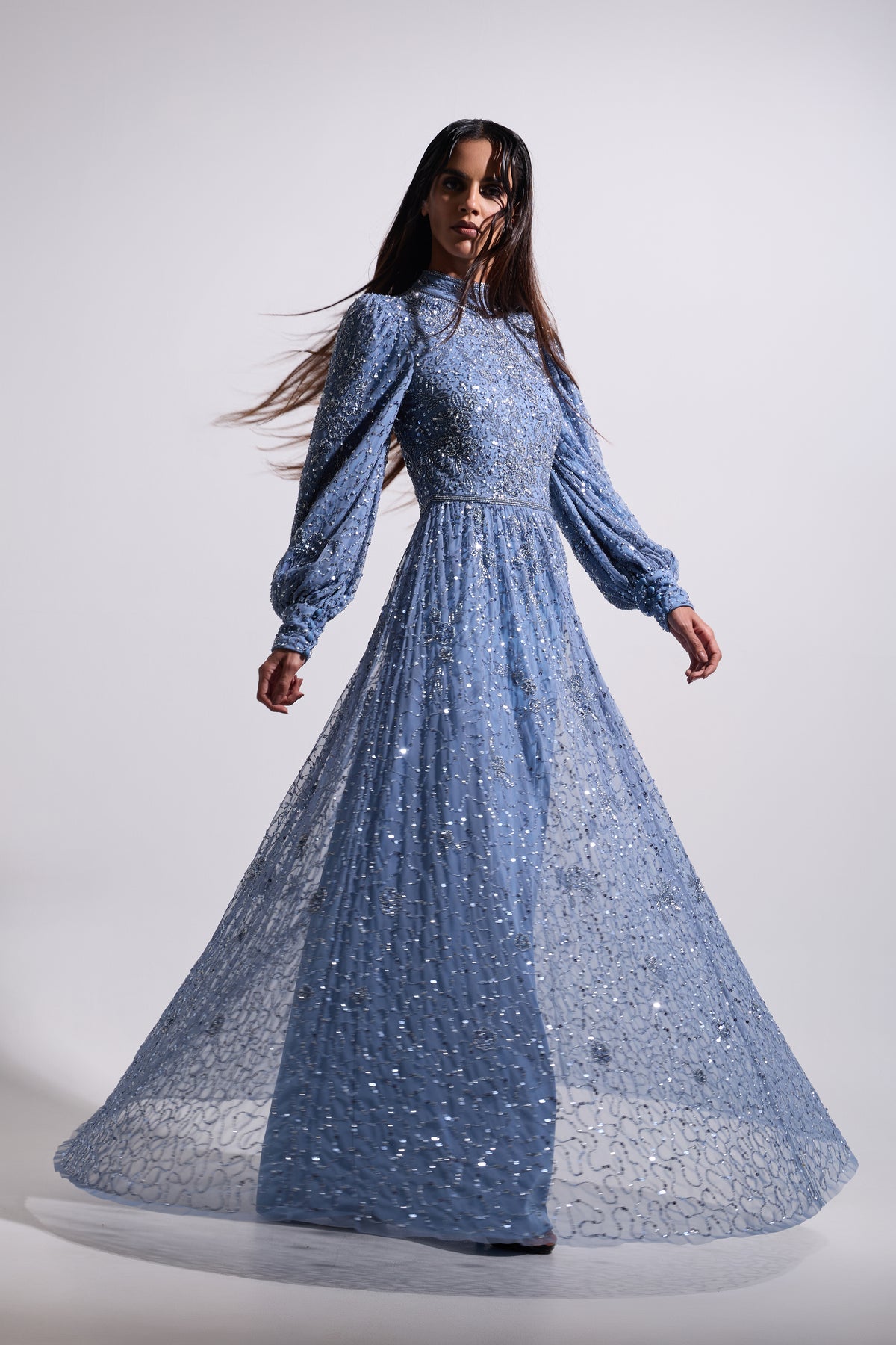 CELESTIA BISHOP MAXI DRESS