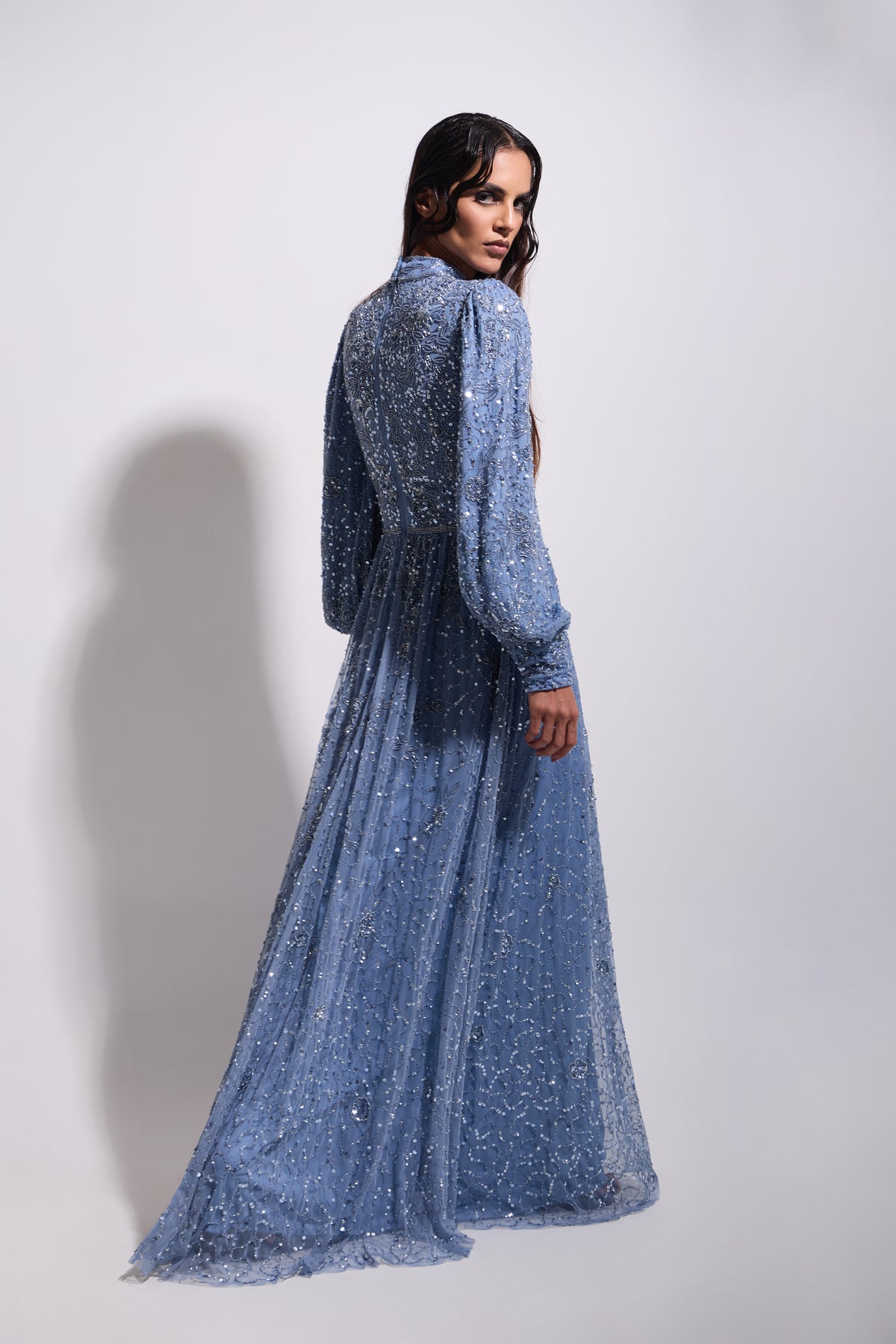 CELESTIA BISHOP MAXI DRESS